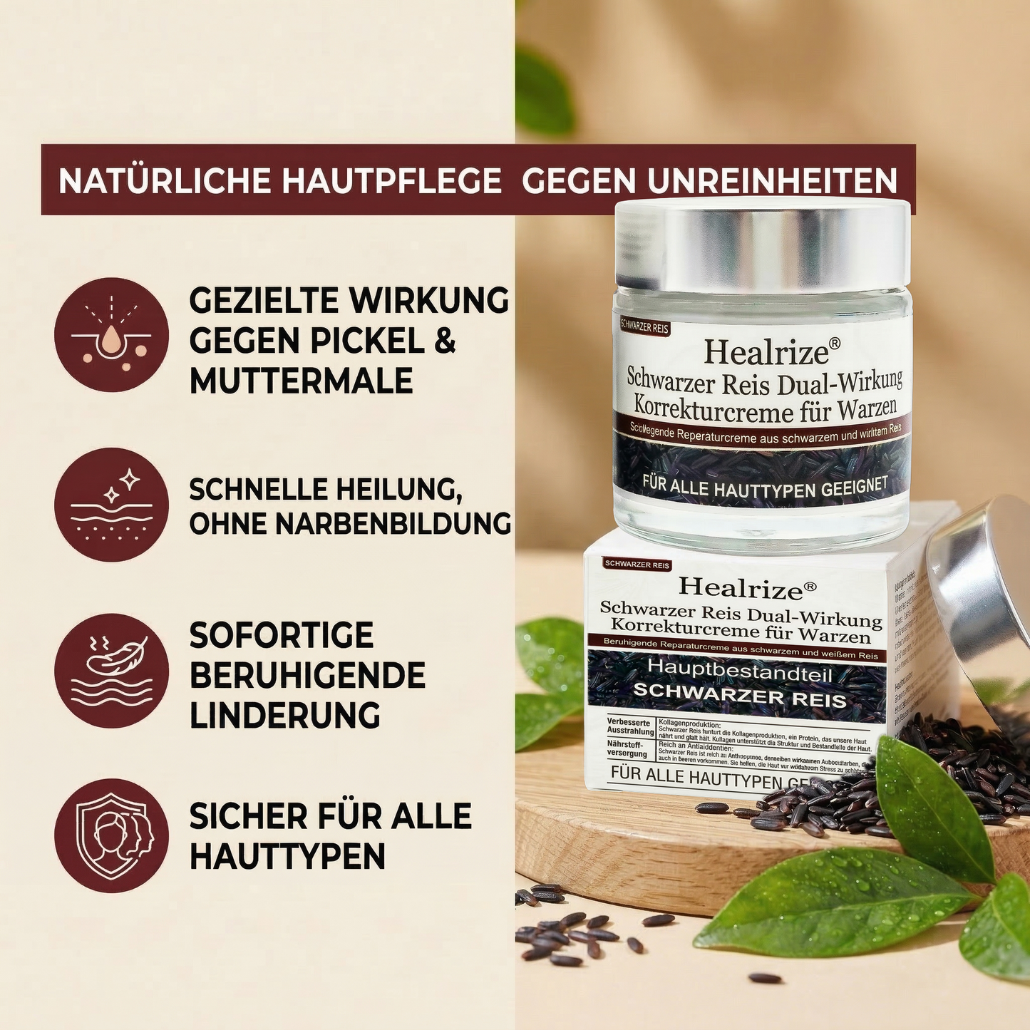 🍃Healrize®🎉Schwarzer Reis Dual-Wirkung Korrekturcreme für Warzen-